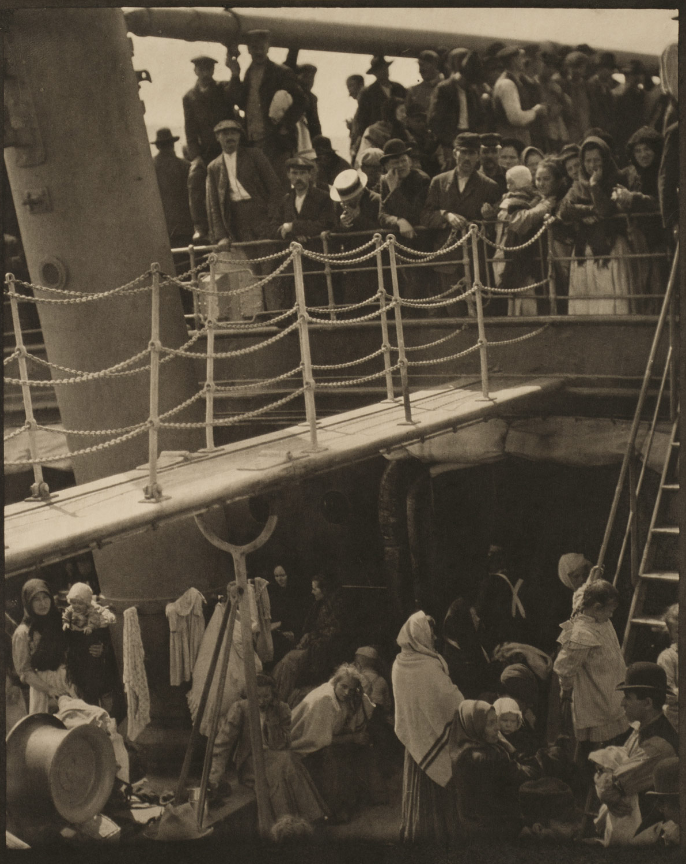 Alfred Stieglitz. The Steerage (1907), black and white photo of immigrants on ship