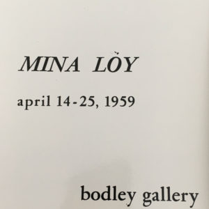 cover of Mina Loy exhibition at the Bodley Gallery in New York City c.1959