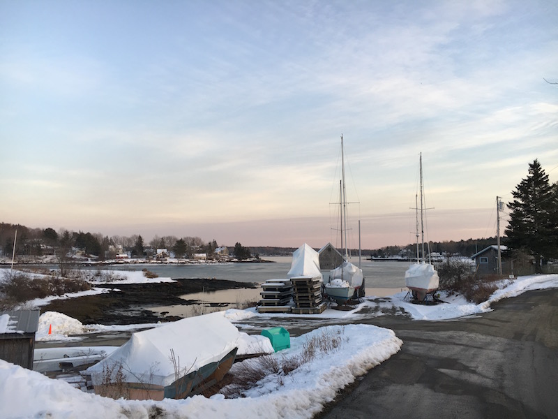 photo of Maine harbor in winter