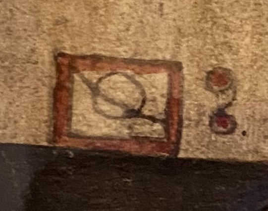 Small box with circle and diagonal line through it.