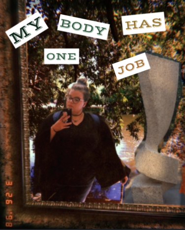 woman next to sculpture