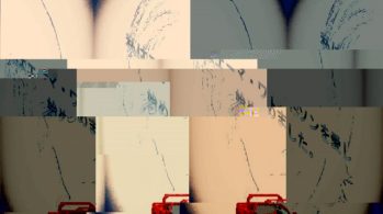 abstract geometric collage with repeating image of small red sportscar