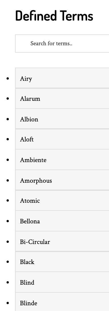 partial list of defined terms