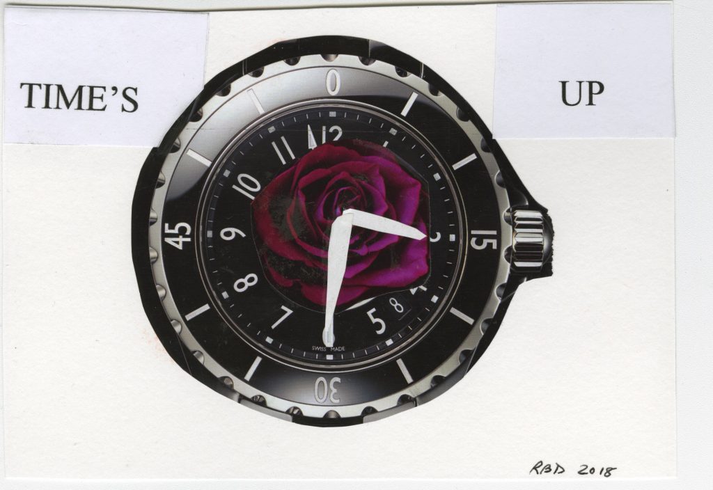 collage of rose on clock face